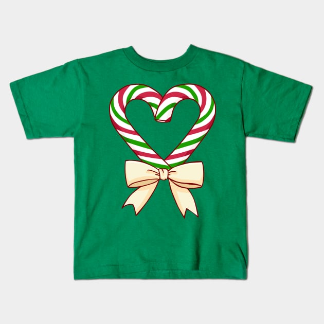 Candy Cane Heart Kids T-Shirt by PurrfectlyBrewed
